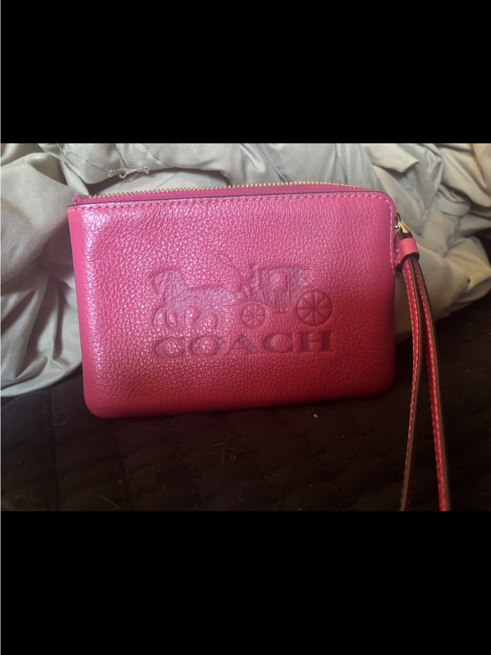 Coach Pebble Leather Wristlet - Fuchsia Pink